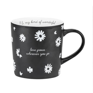"Noted" Black And White Mug -Love Grows Wherever You Go