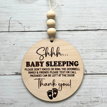 Load image into Gallery viewer, Baby Sleeping Hanging Wood Sign | Door Hanger For Baby
