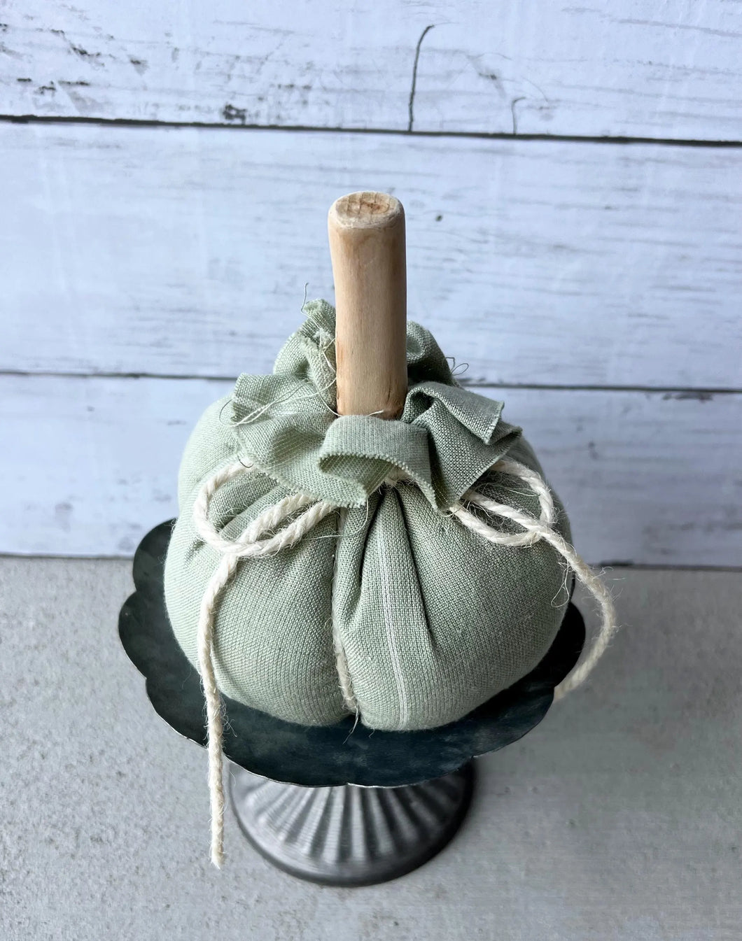Fabric Pumpkin With Natural Driftwood Stem