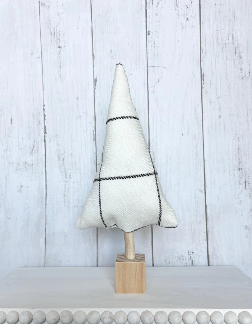 Handmade Fabric Christmas Tree - Plaid Ivory/Black