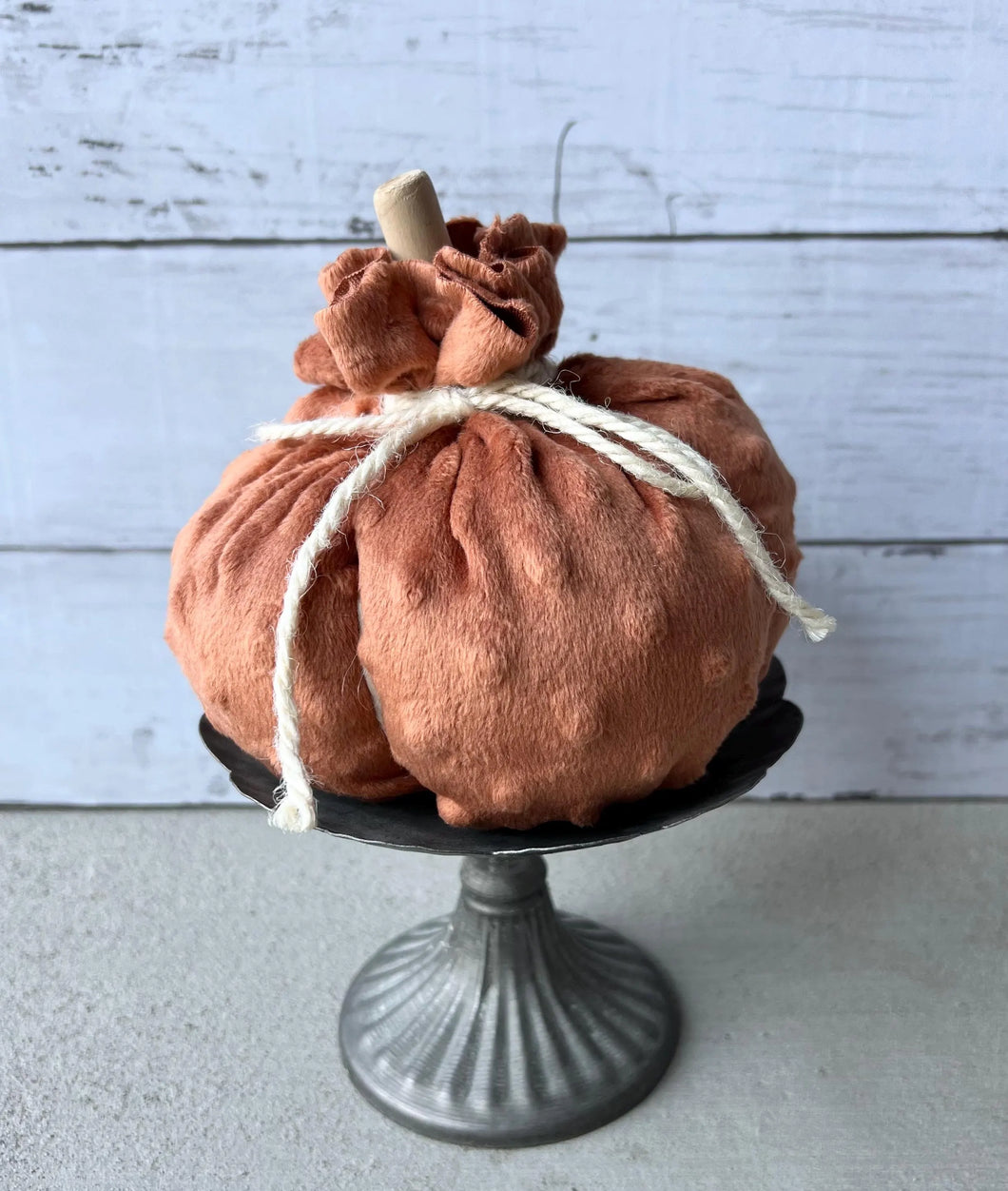 Minky Fabric Pumpkin With Natural Driftwood Stem