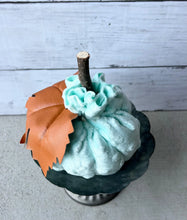 Load image into Gallery viewer, Fabric Pumpkin With Wood Stick Stem And Faux Leather Leaf
