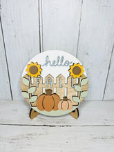 Load image into Gallery viewer, Hello Fall Fence Scene Round On Easel Stand
